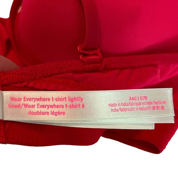 Victoria’s Secret PINK Wear Everywhere T-shirt Lightly Lined Bra SZ 34C in Red - Picture 4 of 4